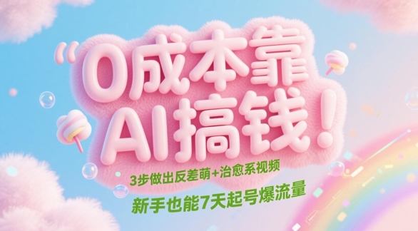 0成本靠AI搞钱！3步做出反差萌+治愈系视频，新手也能7天起号爆流量-入圈