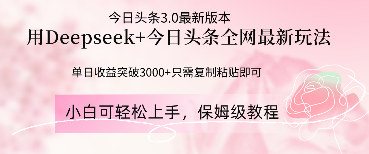 （14452期）Deepseek结合今日头条全网最新玩法，单日收益突破3000+，只需要简单的…-入圈