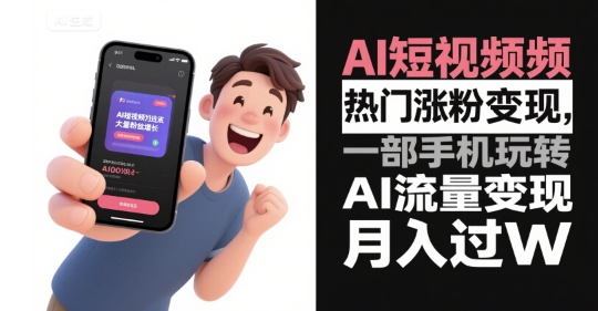 AI短视频热门涨粉变现，一部手机玩转AI流量变现，月入过W-入圈