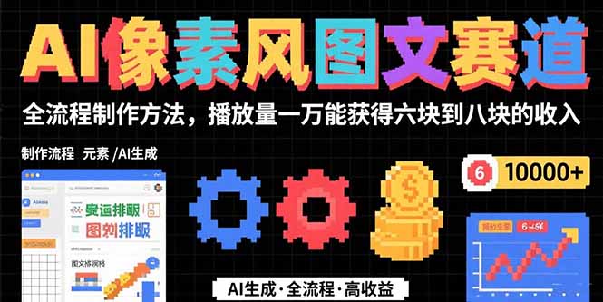 （15572期）AI像素风图文赛道：全流程制作方法，播放量一万能获得6块到8块的收入-入圈