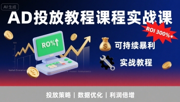 AD投放教程课程实战课，实现广告ROI300%+可持续暴利-入圈