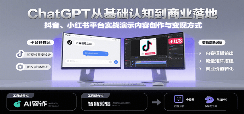 ChatGPT从基础认知到商业落地，实战演示抖音、小红书等平台的内容创作与变现-入圈
