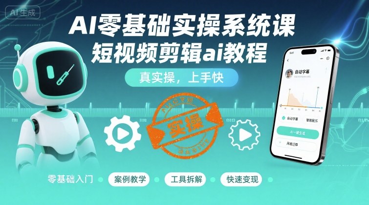 AI零基础实操系统课，短视频剪辑ai教程，真实操，上手快-入圈
