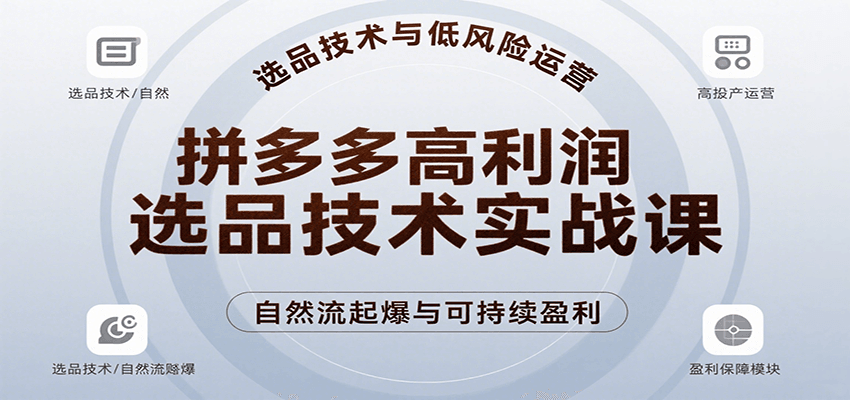 拼多多高利润选品技术实战课，手把手教学自然流高投产起爆，实现低风险可持续盈利-入圈