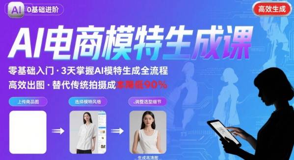 AI模特进阶课程，0基础高效生成逼真电商模特图-入圈
