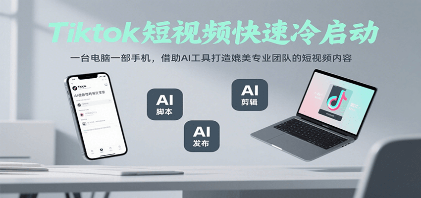 Tiktok短视频快速冷启动，一台电脑一部手机，借助AI工具打造媲美专业团队的短视频内容-入圈