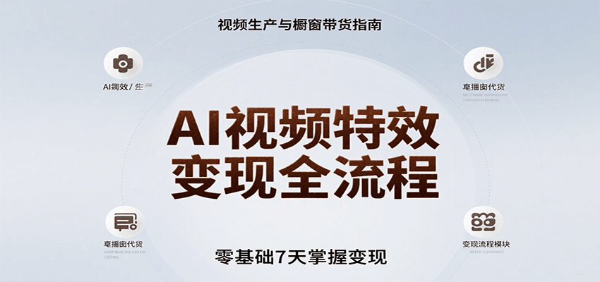 AI视频特效变现全流程，零基础7天掌握视频生产到橱窗带货变现-入圈