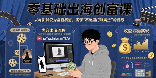 （15709期）零基础出海创富课：以电影解说为垂直赛道，实现不出国门赚美金的目标-入圈