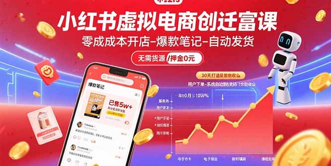 （15749期）小红书虚拟电商创富课：零成本开店/爆款笔记/自动发货,30天打造被动收入-入圈