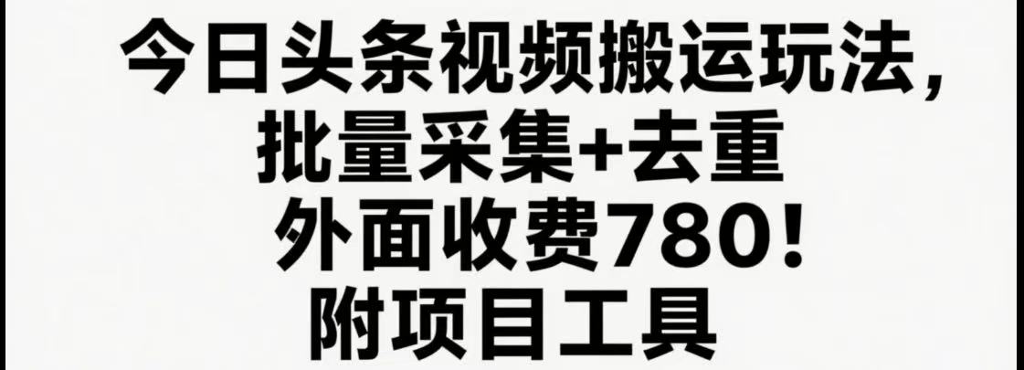 今日头条视频搬运玩法，软件一键去重，轻松日入500+附项目工具-入圈