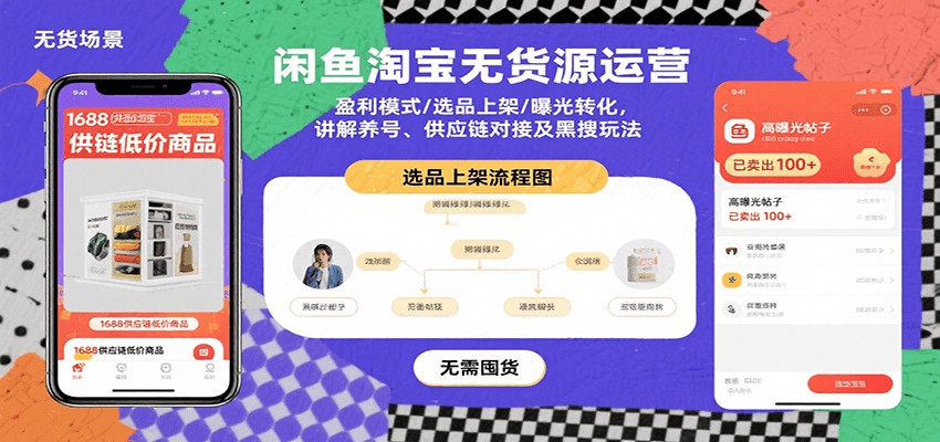 闲鱼淘宝无货源运营：盈利模式/选品上架/曝光转化，讲解养号、供应链对接及黑搜玩法-入圈