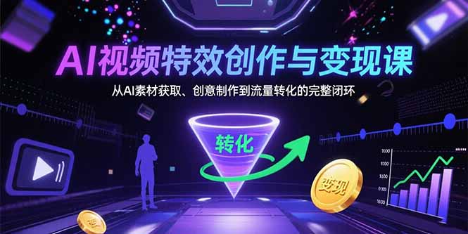 （15587期）AI视频特效创作与变现课：从AI素材获取、创意制作到流量转化的完整闭环-入圈