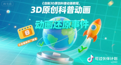 自制3D原创科普动画教程，动画还原事件，抖音最新热门赛道，可过伙伴计划-入圈