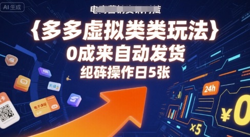 多多虚拟类目玩法，0成本全自动发货，矩阵操作日5张-入圈