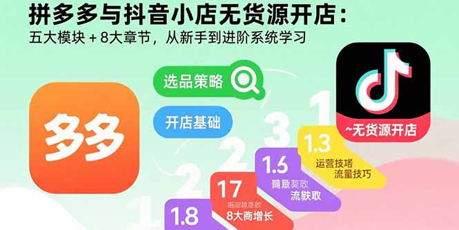（15805期）拼多多与抖音小店无货源开店：五大模块+8大章节，从新手到进阶系统学习-入圈
