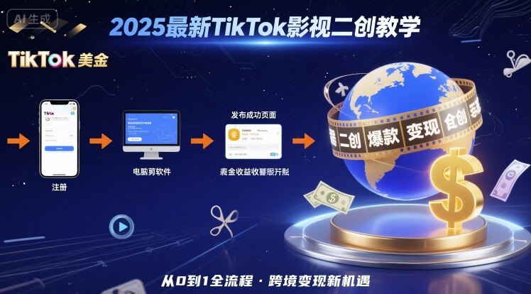 2025年最新TikTok影视二创教学，从注册到发布撸美金全流程，跨境变现新机遇-入圈
