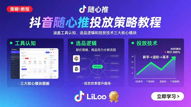 （15828期）抖音随心推投放策略教程：涵盖工具认知、选品逻辑和投放技术三大核心模块-入圈