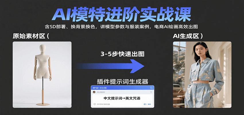 AI模特进阶实战课：含SD部署、换背景换色，讲模型参数与服装案例，电商AI绘画高效出图-入圈