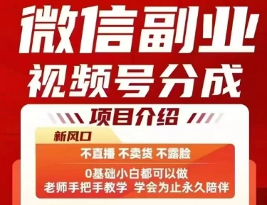 微信副业视频号分成，不直播 不卖货 不露脸，三五分钟即可完成一条作，每日收益几十、几张不等-入圈