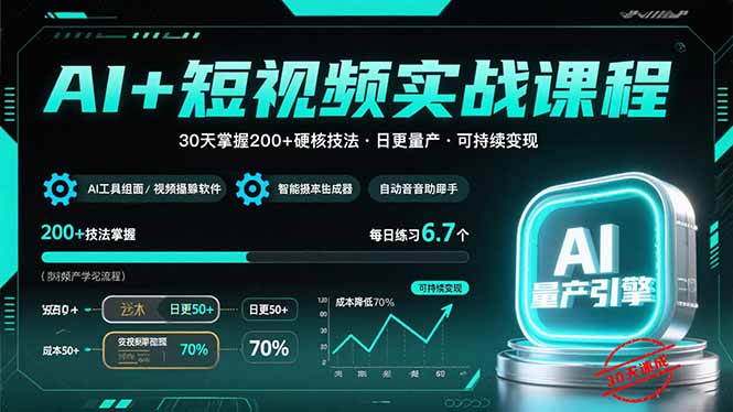 （15681期）AI+短视频实战课程：30天掌握200+硬核技法，实现日更量产可持续变现-入圈