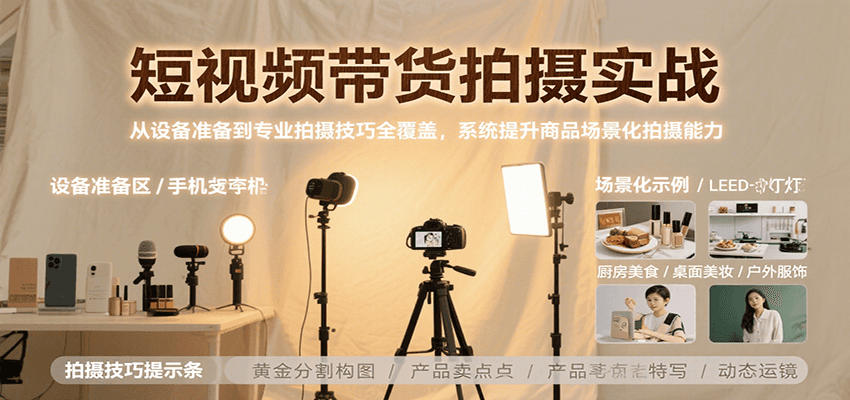 短视频带货拍摄实战，从设备准备到专业拍摄技巧全覆盖，系统提升商品场景化拍摄能力-入圈