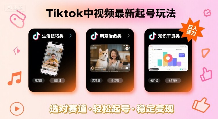 Tiktok中视频最新起号玩法，想要日入百刀，做好这几个赛道就可以了-入圈