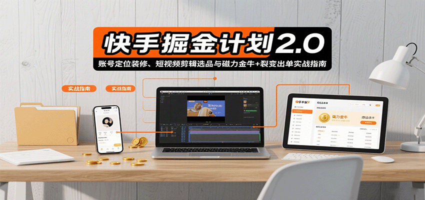 快手掘金计划2.0，账号定位装修、短视频剪辑选品与磁力金牛+裂变出单实战指南-入圈