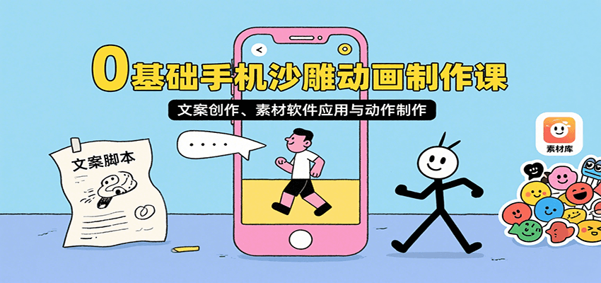 0基础手机沙雕动画制作课，文案创作、素材软件应用与动作制作-入圈