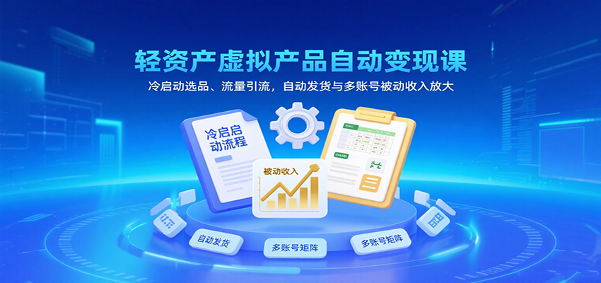 轻资产虚拟产品自动变现课，冷启动选品、流量引流，自动发货与多账号被动收入放大-入圈