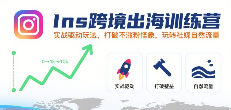Ins跨境出海训练营，实战驱动玩法，打破不涨粉怪象，玩转社媒自然流量-入圈