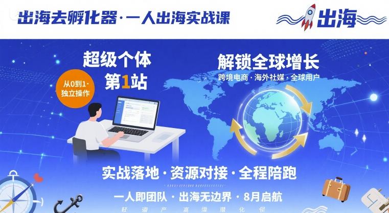出海去孵化器，一人出海实战课，​超级个体第1站，解锁全球增长-入圈