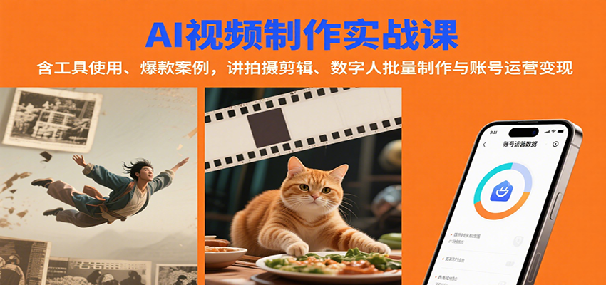 AI视频制作实战：含工具使用、爆款案例，讲拍摄剪辑、数字人批量制作与账号运营变现-入圈