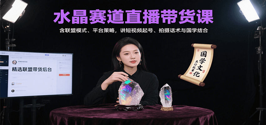 水晶赛道直播带货课：含联盟模式、平台策略，讲短视频起号、拍摄话术与国学结合-入圈