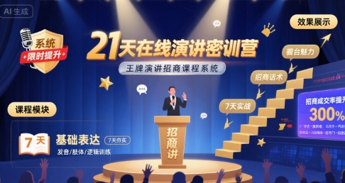21天在线演讲密训营，王牌演讲招商课程系统-入圈