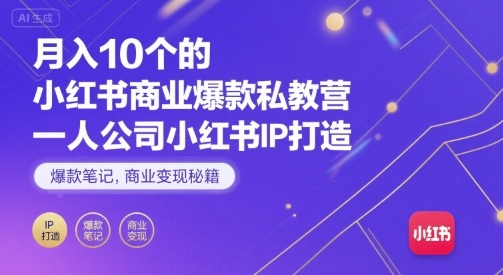 月入10个的小红书商业爆款私教营，一人公司小红书IP打造，爆款笔记，商业变现秘籍-入圈