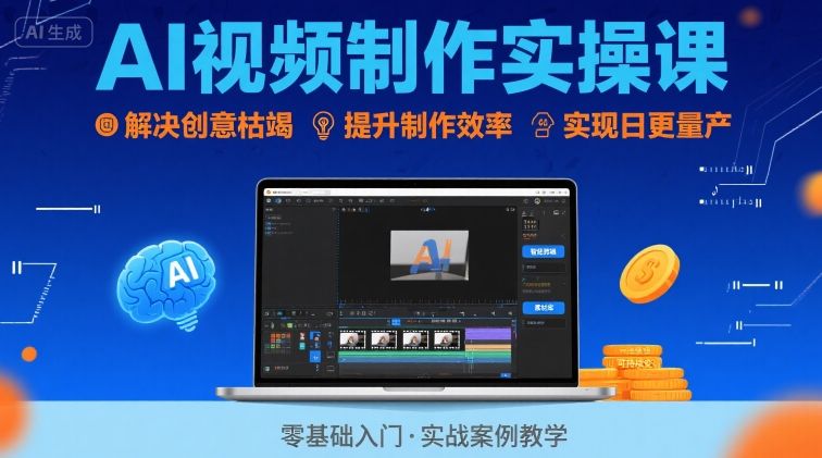 Ai视频制作实操课，解决创意枯竭、效率低下痛点，实现日更量产可持续变现-入圈