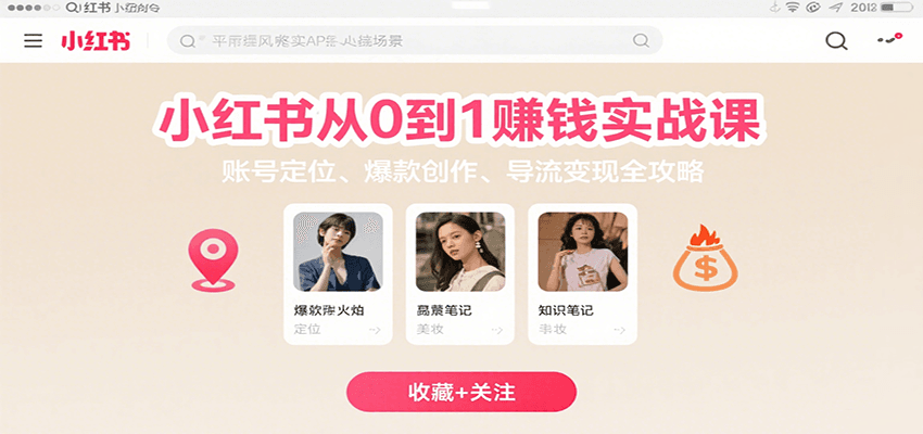 小红书从0到1赚钱实战课：账号定位、 爆款创作 、导流变现全攻略-入圈
