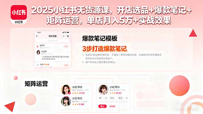（16024期）2025小红书无货源课，开店选品+爆款笔记+矩阵运营，单店月入5万+实战效果-入圈