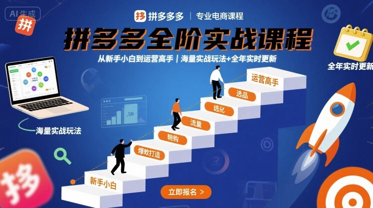 拼多多全阶实战课程，从新手小白到运营高手，海量实战玩法+全年实时更新【2025年9月更新】-入圈