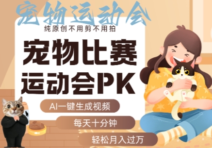 AI一键生成宠物比赛运动会PK视频，纯原创不用剪不用拍，每天十分钟，轻松月入过1W+-入圈