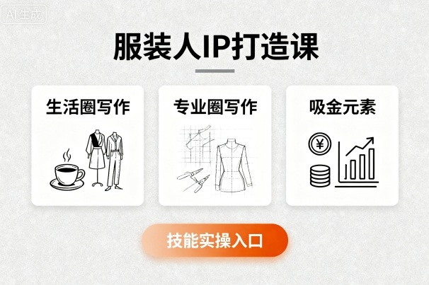 服装人IP打造课，文案创富+生活圈写作+专业圈写作+服装人专属+吸金元素+技能实操-入圈