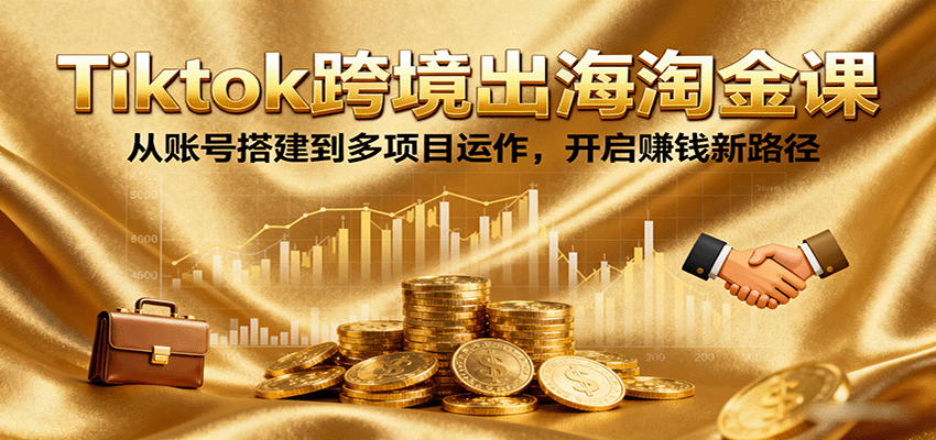 Tiktok跨境出海淘金课，从账号搭建到多项目运作，开启赚钱新路径-入圈