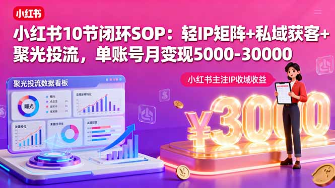 （16026期）小红书10节闭环SOP：轻IP矩阵+私域获客+聚光投流，单账号月变现5000-30000-入圈