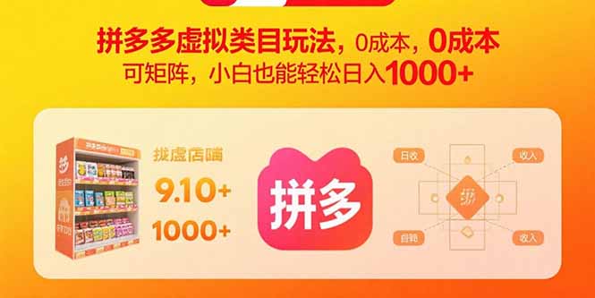 （15943期）拼多多虚拟类目玩法，0成本，可矩阵，小白也能轻松日入1000+-入圈