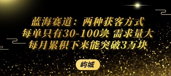 蓝海赛道：两种获客方式每单只有30-100米 需求量大每月累积下来能突破3W-入圈