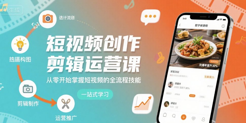 短视频创作剪辑运营课，从零开始掌握短视频的全流程技能-入圈