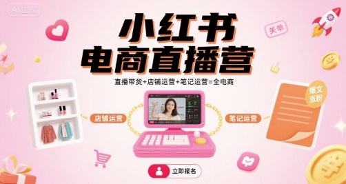 小红书电商直播营，直播带货+店铺运营+笔记运营=全电商-入圈