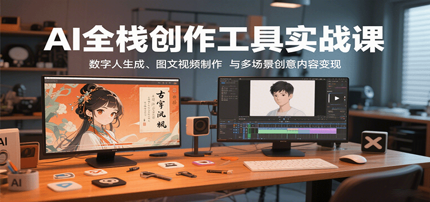AI全栈创作工具实战课：数字人生成、图文视频制作与多场景创意内容变现-入圈