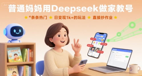 普通妈妈用Deepseek做家教号，条条热门，日变现1k+的玩法，直接抄作业-入圈